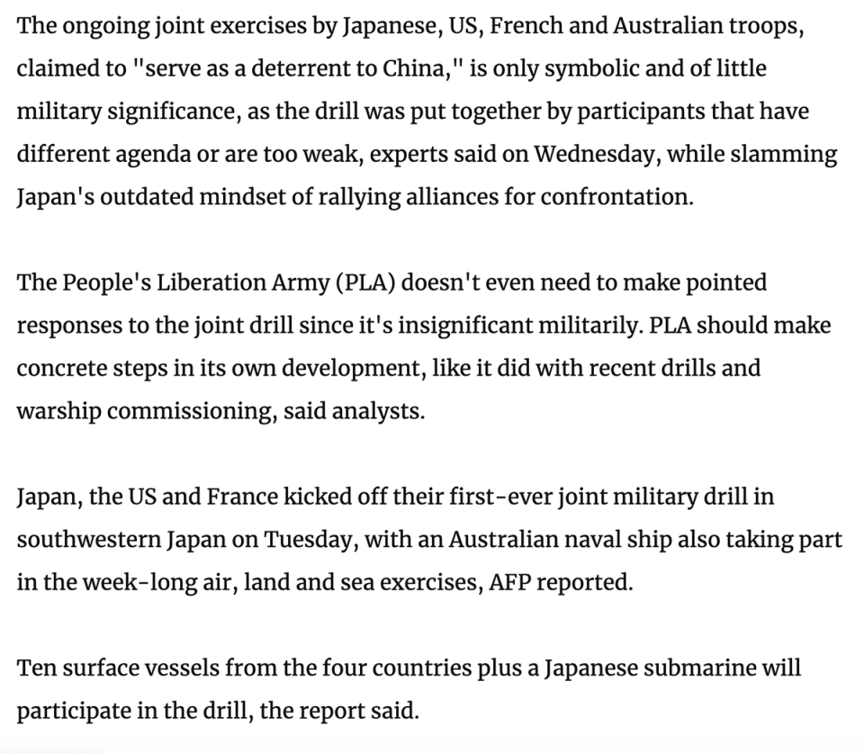 An excerpt from the damning piece published by China's state-run mouthpiece. Source: The Global Times