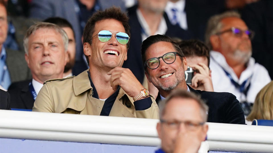 Birmingham City co-owner Tom Brady (left) and director Matt Alvarez in the stands during the Sky Bet Championship match at St. Andrew's, Birmingham. Picture date: Saturday August 12, 2023. (Photo by Mike Egerton/PA Images via Getty Images)