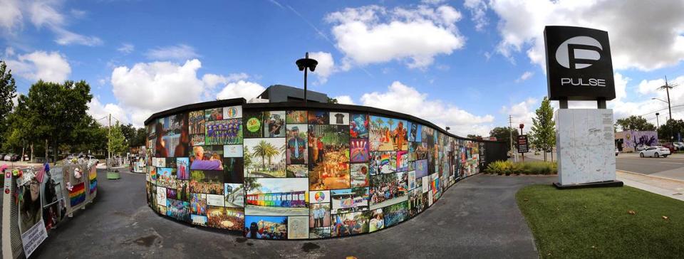 Photos and keepsakes adorn the Pulse Interim Memorial located at the Pulse nightclub site south of downtown Orlando, Thursday, June 6, 2019.