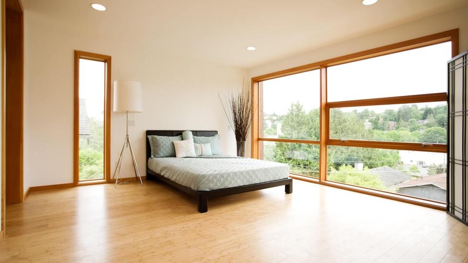 bamboo parquet flooring in a bedroom