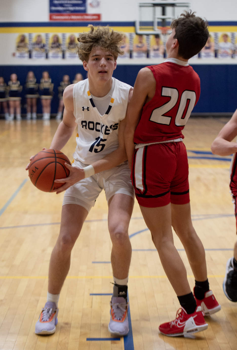 Jackson Gula with possession, Brayden Ronowski on defense.