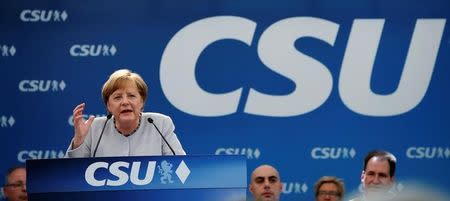 German Chancellor and head of the Christian Democratic Union (CDU) Angela Merkel speaks during the Trudering festival in Munich, Germany, May 28, 2017. REUTERS/Michaela Rehle