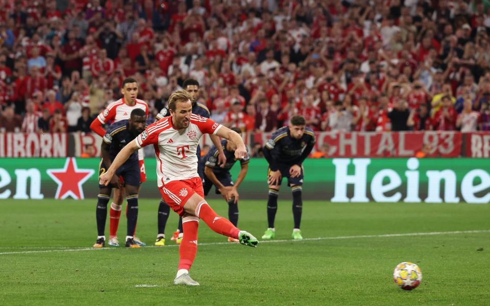 Harry Kane of Bayern Munich scores his team's second goal