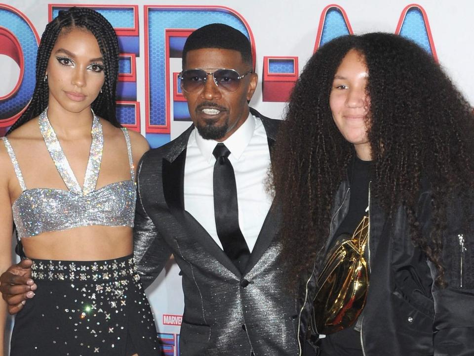 Jamie Foxx with daughters at Spider-Man: No Way Home premiere in Los Angeles.