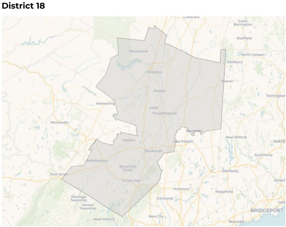 The Independent Redistricting Commission published new draft Congressional District maps on Thursday, Feb. 15, 2024. This is District 18 in the Hudson Valley, currently represented by Rep. Pat Ryan.