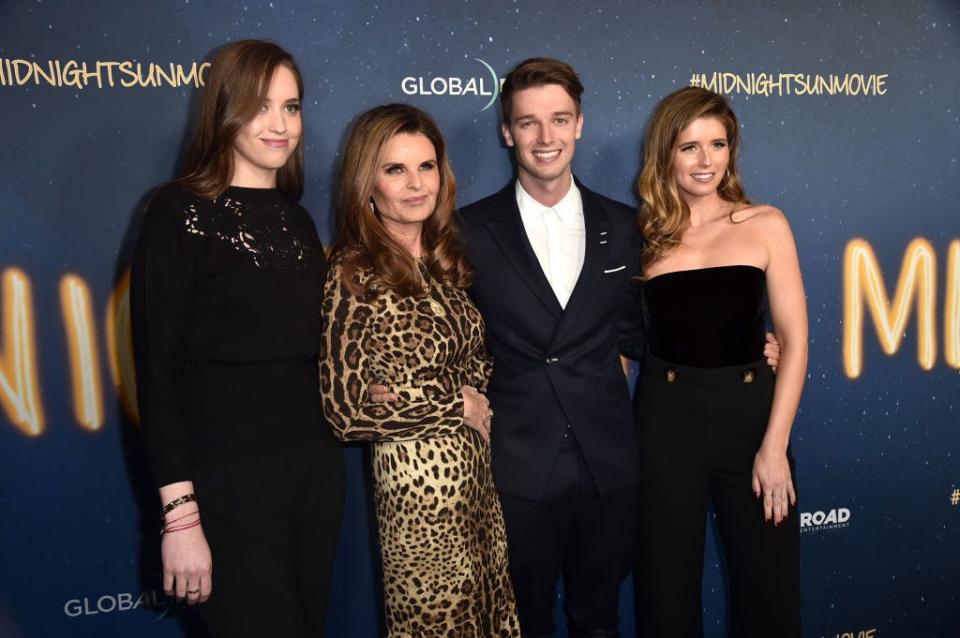 Christina Schwarzenegger, from left, Maria Shriver, Patrick Schwarzenegger and Katherine Schwarzenegger attend Global Road Entertainment's world premiere of "Midnight Sun" on March 15, 2018 in Hollywood.