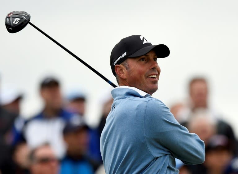 US golfer Matt Kuchar watches his shot from the 9th tee during his second round on day two of the Open Golf Championship at Royal Birkdale golf course near Southport in north west England on July 21, 2017