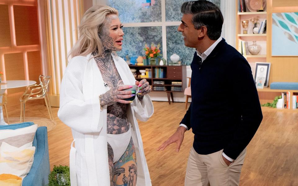 Rishi Sunak chats to Britain's "most tattooed mum" Becky Holt during appearance on ITV's This Morning programme