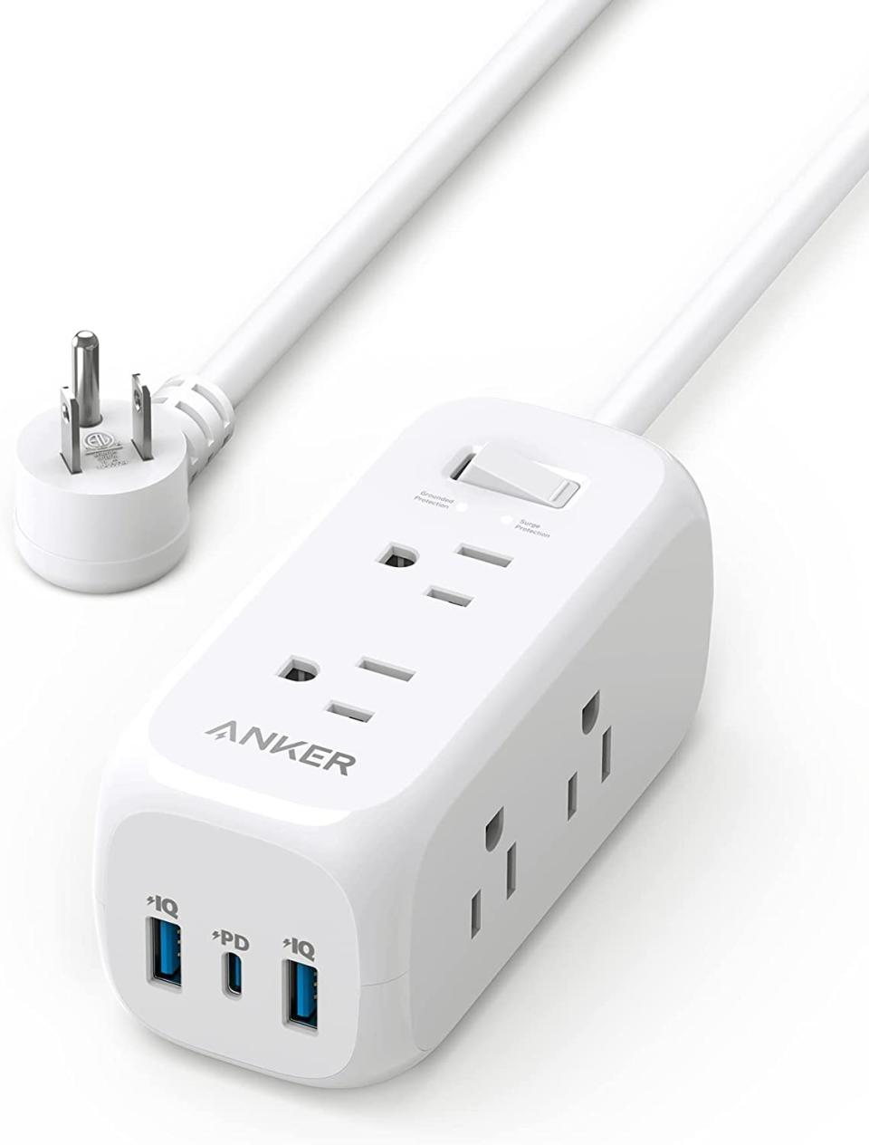 Image of Anker 332 USB C Power Strip Surge Protector against white background.