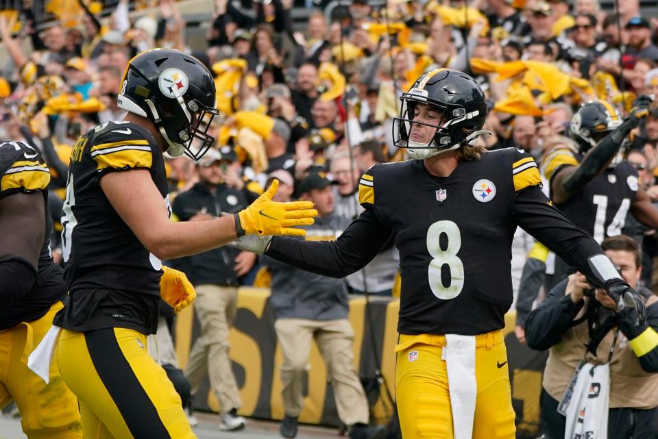 Steelers rookie quarterback Kenny Pickett rushed for two TDs in his NFL debut last Sunday.