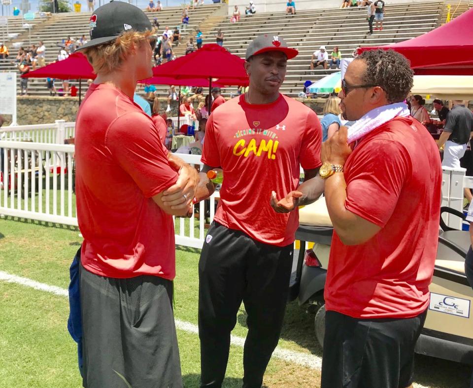 Atlanta Falcons’ Julio Jones made an appearance at Cam Newton’s charity kickball tournament on Friday. (Bill Voth/Twitter)