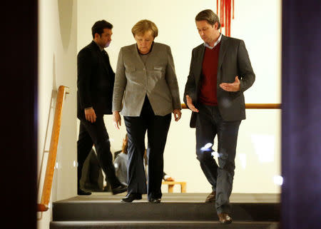 German Chancellor Angela Merkel of the Christian Democratic Union (CDU) during the exploratory talks about forming a new coalition government in Berlin, Germany, November 19, 2017. REUTERS/Axel Schmidt