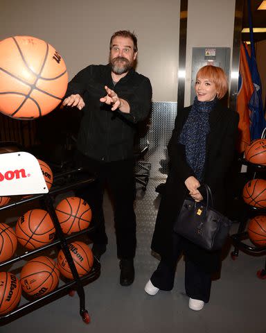 <p>Michael Simon/Shutterstock</p> David Harbour and Lily Allen at the Cleveland Cavaliers v New York Knicks, NBA Basketball game, Madison Square Garden, New York, USA on Nov 1, 2023