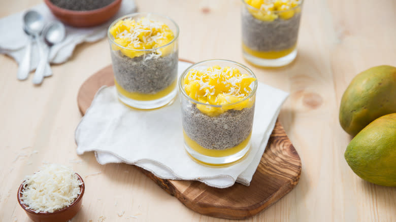 mango chia pudding on table