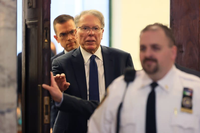 NEW YORK, NEW YORK – JANUARY 08: Former NRA Leader Wayne LaPierre exits the courtroom for a break during his civil trial at New York State Supreme Court on January 08, 2024 in New York City. LaPierre, former NRA treasurer and chief financial officer Wilson “Woody” Phillips, and NRA corporate secretary and general counsel John Frazer are being sued by Attorney General Letitia James alleging that they violated nonprofit laws and misused millions of dollars of NRA funds to finance lavish lifestyles for themselves. (Photo by Michael M. Santiago/Getty Images)