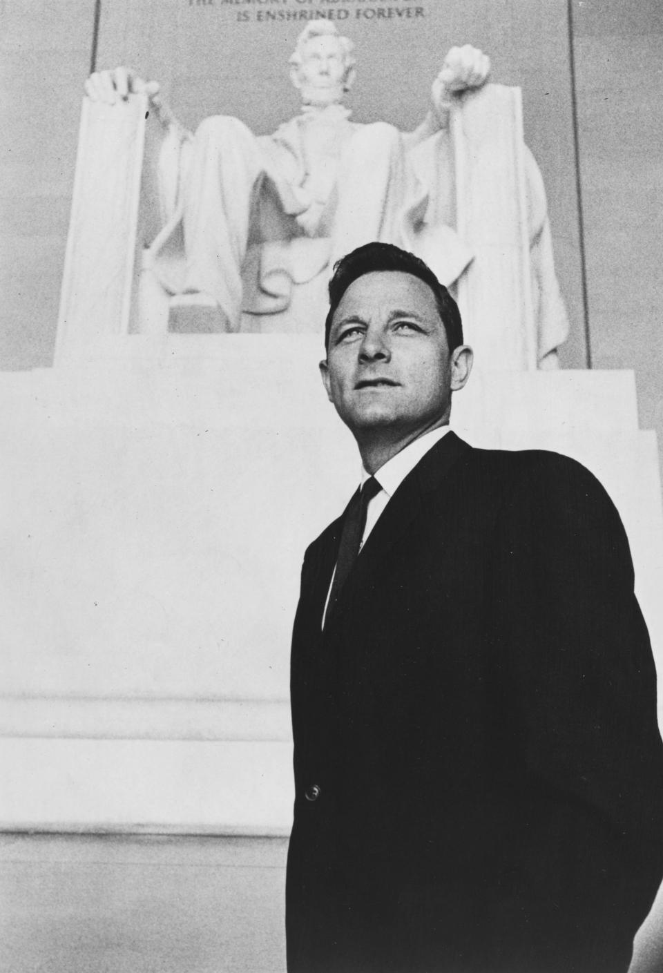 Birch E. Bayh in front of the Lincoln Memorial. (06/18/1968)