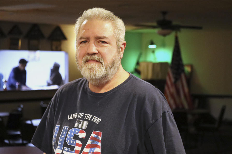 Ken Deery stands in a Veterans of Foreign Wars Post in Charlotte, N.C., on Friday, March 1, 2024. Recent statements by Republican presidential candidate former President Donald Trump have fueled Democrats' sense that there's an opening among voters with strong military ties, and progressive veterans' organizations are working to bridge the gap with what has long been a reliably red constituency. (AP Photo/James Pollard)