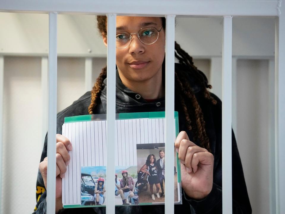 Brittney Griner in cage outside of Russian trial