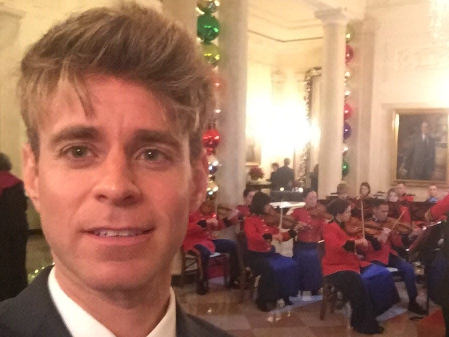 Mordechai Levovitz, founder of the nonprofit Jewish Queer Youth, takes a selfie at the White House Hanukkah party in 2015.