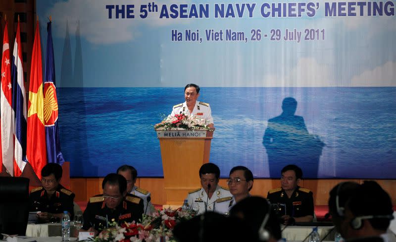 FILE PHOTO: Vietnam's Vice Minister of Defence and Navy Commander in Chief Vice Admiral Nguyen Van Hien addresses delegates at the 5th ASEAN Navy Chiefs meeting in Hanoi