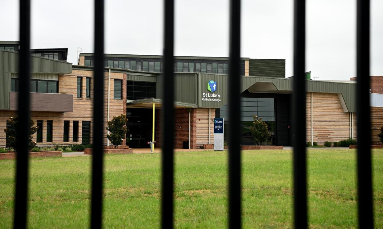 <span>About 2,000 students at St Luke’s Catholic College at Marsden Park will be forced to learn from home for the next week while the site is remediated after testing confirmed the presence of bonded asbestos.</span><span>Photograph: Dan Himbrechts/AAP</span>