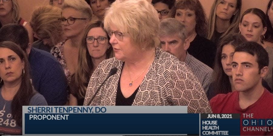 False testimony from Sherri Tenpenny, an osteopathic doctor from suburban Cleveland, before the Ohio House Health Committee went viral in June 2021. The state medical board suspended her license in August 2023.