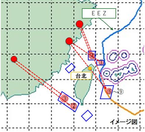 日本防衛省公布中國飛彈軌跡圖。   圖：翻攝日本防衛省網站
