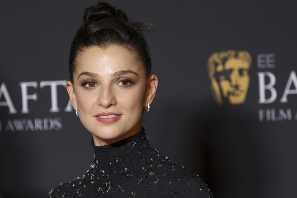 LONDON, ENGLAND - FEBRUARY 18: Marisa Abela poses in the winners room at the 2024 EE BAFTA Film Awards at The Royal Festival Hall on February 18, 2024 in London, England. (Photo by Mike Marsland/WireImage)