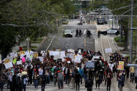 <p>Black Lives Matter protesters take to the streets during a march and demonstration on April 4, 2018 in Sacramento, Calif. (Photo: Justin Sullivan/Getty Images) </p>