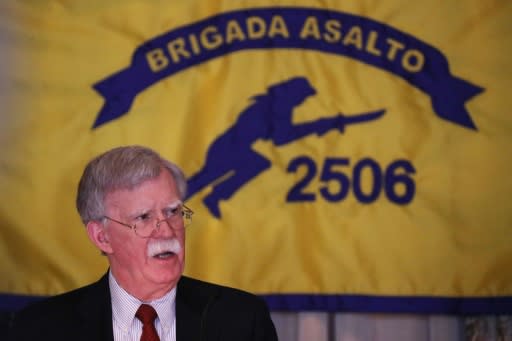 John Bolton, the US national security advisor, unveils tough new measures during a speech to veterans of the Bay of Pigs invasion