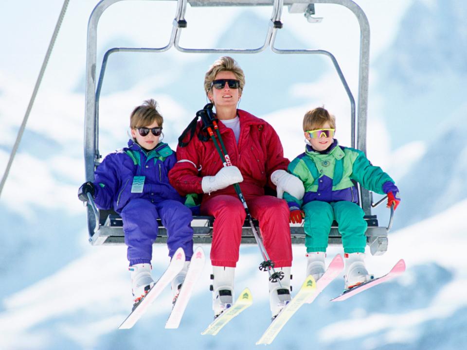 princess diana prince harry prince william on a ski lift