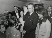 Vice President Lyndon Baines Johnson (C) takes the presidential oath of office from Judge Sarah T. Hughes (2nd from L) as President John F. Kennedy’s widow first lady Jacqueline Bouvier Kennedy (2nd from R) stands at his side aboard Air Force One at Love Field in Dallas, Texas, just two hours after Kennedy on Nov. 22, 1963. Attending the swearing in are Assistant Presidential Press Secretary Malcolm Kilduff (L-front), Special Assistant to the President Jack Valenti (L-Rear), Congressman Albert Thomas (2nd from L-Rear) and Congressman Jack Brooks (Far R). (Photo: JFK Library/Cecil Stoughton/The White House/Reuters)