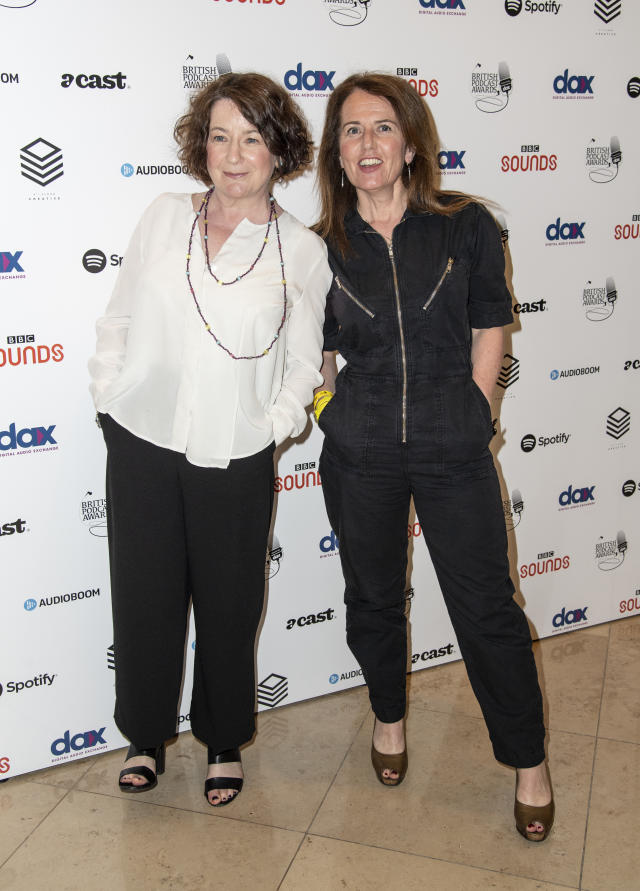 LONDON, UNITED KINGDOM - 2019/05/18: Fi Glover and Jane Garvey are seen during the British Podcast Awards 2019 at the Kings Place in London. (Photo by Gary Mitchell/SOPA Images/LightRocket via Getty Images)