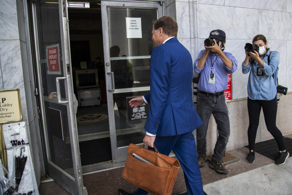 Geoffrey Berman, former federal prosecutor for the Southern District of New York, arrives on Capitol Hill for a House Judiciary Committee closed-door interview as the panel investigates politicization in the Justice Department Thursday, July 9, 2020, in Washington. (AP Photo/Manuel Balce Ceneta)