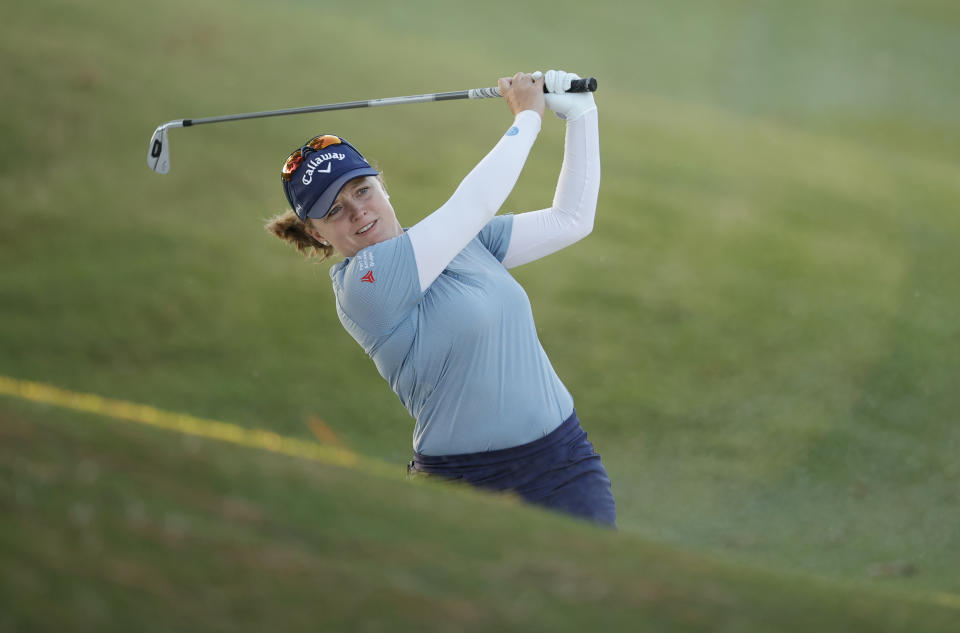 Manon De Roey of Belgium plays a shot from a bunker on the second hole during the first round of the Walmart NW Arkansas Championship presented by P&G at Pinnacle Country Club on September 29, 2023 in Rogers, Arkansas. (Photo by Alex Slitz/Getty Images)