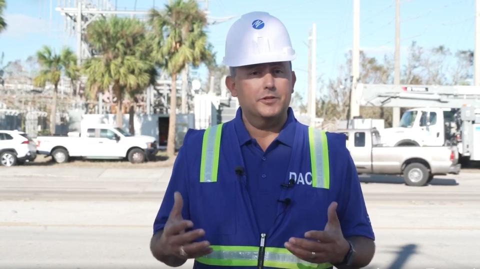 Florida Power & Light’s Ed Devarona gives a news briefing Sunday on FPL's progress restoring power in Florida.