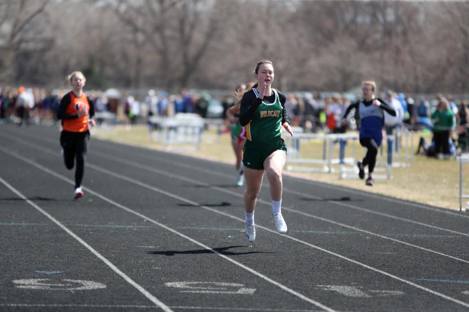 Northwestern's Jessica Boekelheide finishes a race at the Redfield Relays earlier this season. She has the best Region 1B times in the 100-, 200- and 400-meter dashes entering Thursday's region track and field meet in Britton.