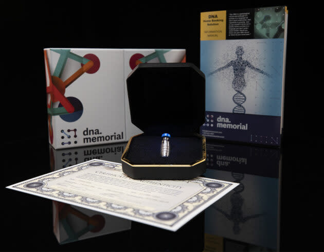 Celestis’ DNA sample kit lets customers collect saliva using a cheek swab. The sample is then sent to a lab and processed into a powder that’s placed in a titanium capsule. (Celestis Photo)