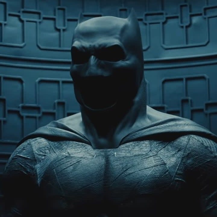 Ben Afflecks Batsuit from Batman v Superman Dawn of Justice on display