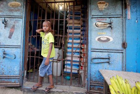 A boy poses for a picture in the township of West Point, in Monrovia, Liberia, October 18, 2017. Picture taken October 18, 2017. REUTERS/Thierry Gouegnon