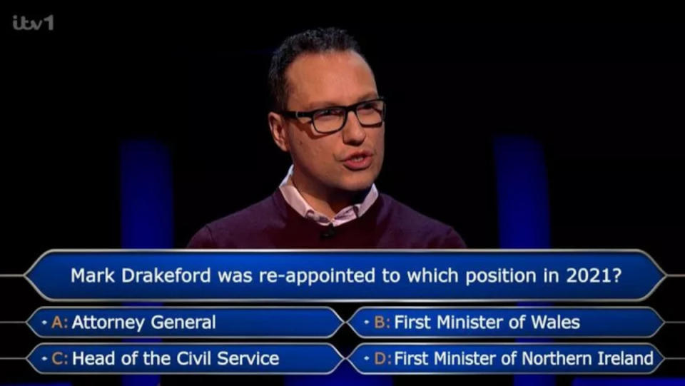 Mark Drakeford completely baffled this Who Wants To Be a Millionaire? contestant. (ITV)