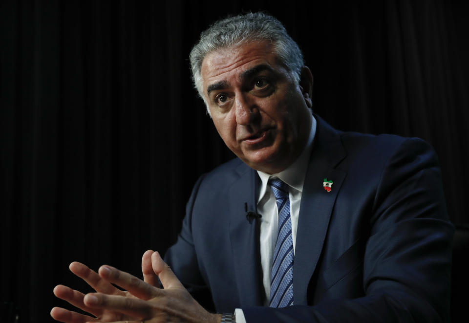 Iran's long exiled Crown Prince Reza Pahlavi speaks during an interview at the Associated Press bureau in Washington, Thursday, April 6, 2017. Pahlavi is hoping for a peaceful revolution in his homeland in the age of Donald Trump. But whether Pahlavi could translate nostalgia for the Iran’s monarchy and its pre-Islamic Republic past remains unseen. (AP Photo/Carolyn Kaster)