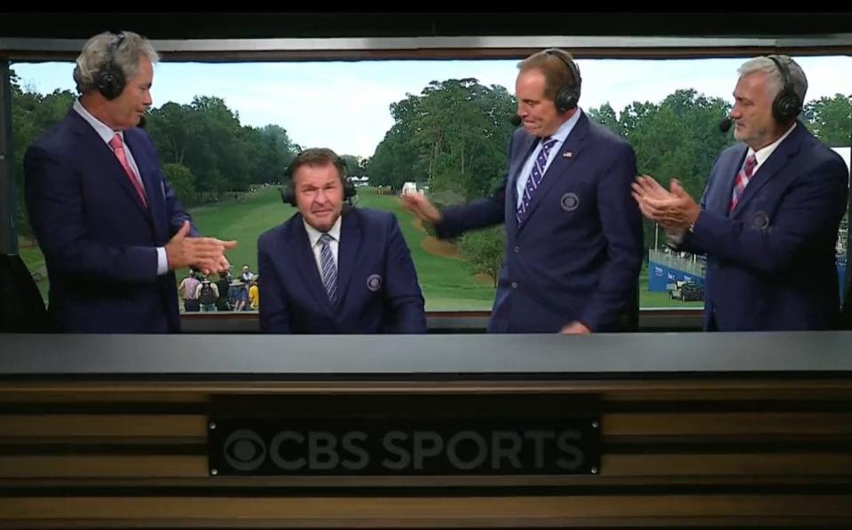 Nick Faldo breaks down during final broadcast