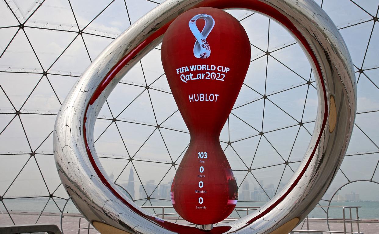 The Qatar 2022 FIFA World Cup countdown clock in Doha. 