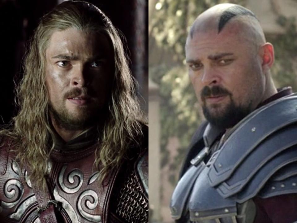 On the left: Karl Urban as Eomer in "The Lord of the Rings: The Two Towers." On the right: Urban as Skurge in "Thor: Ragnarok."