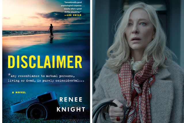 <p>HarperCollins; Apple TV+</p> The cover of 'Disclaimer' and Cate Blanchett in the Apple TV+ adaptation