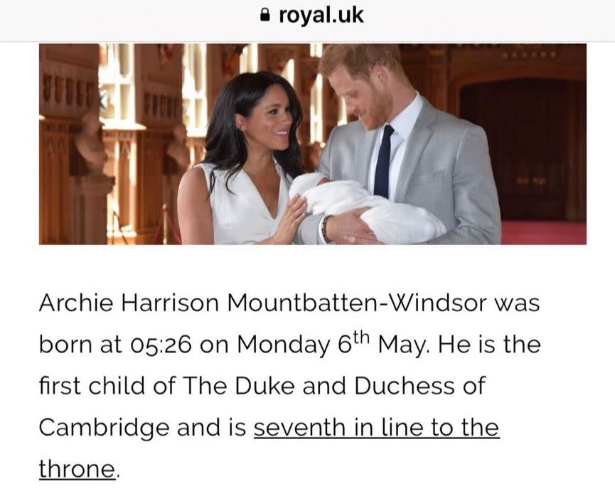 Archie is of course the son of the Duke and Duchess of Sussex and while the bio was changed in quickfire time, it didn’t stop royal watchers from screenshotting the mistake and posting it all over social media. Photo: Royal.uk