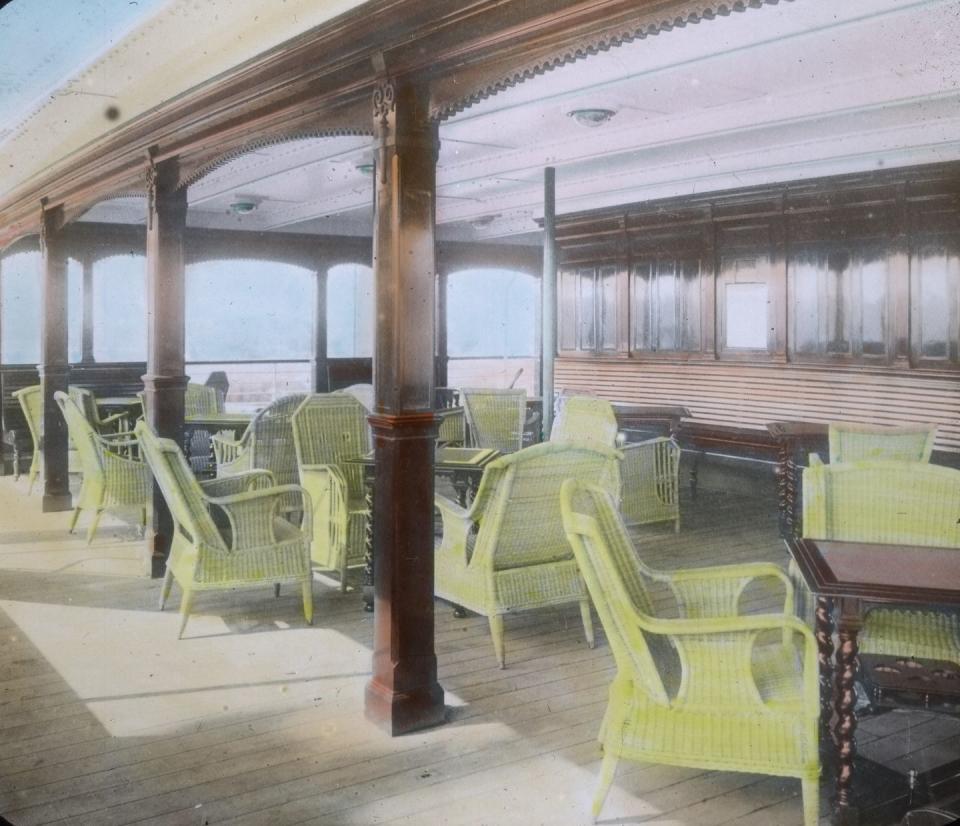 comfortable elegant seating on the upper deck of the rms titanic