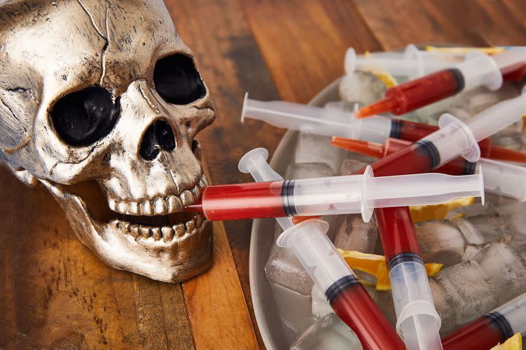 <p>Fill food-safe syringes with Bloody Mary mix to satisfy the vampires coming to your party.</p><p><em>Get the recipe from <a href="https://www.delish.com/cooking/recipe-ideas/a24132876/bloody-mary-syringes-recipe/" rel="nofollow noopener" target="_blank" data-ylk="slk:Delish;elm:context_link;itc:0;sec:content-canvas" class="link ">Delish</a>.</em></p><p><strong>What you'll need</strong>: <a href="https://www.amazon.com/Jello-Syringe-Shots-Alcohol-Halloween/dp/B01CDAYW08/ref=sr_1_7?s=kitchen&ie=UTF8&qid=1539873598&sr=1-7&keywords=syringes+for+jello+shots&tag=syn-yahoo-20&ascsubtag=%5Bartid%7C10070.g.2468%5Bsrc%7Cyahoo-us" rel="nofollow noopener" target="_blank" data-ylk="slk:Food-safe syringes;elm:context_link;itc:0;sec:content-canvas" class="link ">Food-safe syringes</a> ($30 for a pack of 25, amazon.com)</p>