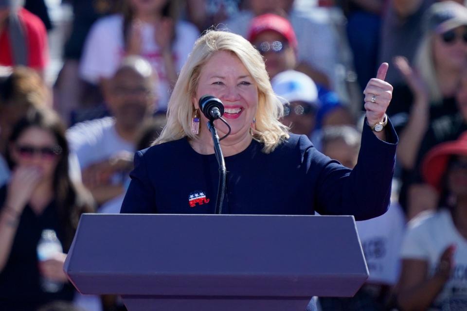 U.S. Rep. Debbie Lesko speaks during a rally on Oct. 9, 2022, in Mesa. Lesko announced on Oct. 17, 2023, that she will not run in 2024.